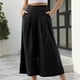 thumbnail image 2 of Pantalones casuales con cintura plisada y bolsillos para mujer, pantalones negros de pierna ancha XL, 2 of 6