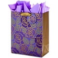 thumbnail image 5 of 13" Large Gift Bag with Tissue Paper (Purple Flowers,Gold Accents) for Birthdays,Mother's Day,Bridal Showers,Weddings,Retirements,Anniversaries,Engagements,Any Occasion,(Pack of 2), 5 of 6