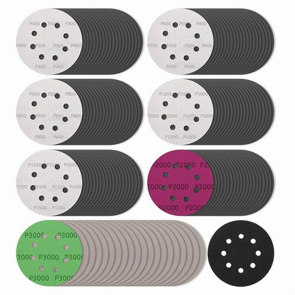 140Pcs 5 Inch Wet Dry Sanding Discs, Hook and Loop Sandpaper 8 Holes Orbital Sandpaper for Orbital Sander,140pcs 5 inch sanding discs 1pcs interface pad,Mixed Color