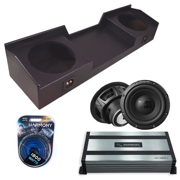 Harmony Audio Alpine fits 99-06 Chevy Ext Cab W12S4 Dual 12" Subwoofer 500W Sealed Sub Box Rhino Coated | HA-A800.1 Amplifier, 4GA Amp Kit