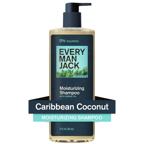 Every Man Jack Men's Refreshing Shampoo - Caribbean Coconut - Made w/ Plant Powered Moisturizing Ingredients like Coconut & Argan Oil - 12 fl oz