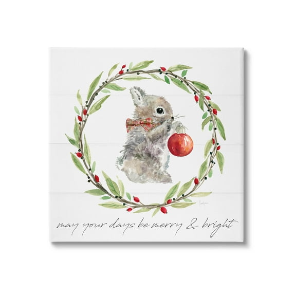 Stupell Industries Merry & Bright Bunny Wreath Graphic Art Gallery Wrapped Canvas Print Wall Art, Design by Livi Finn