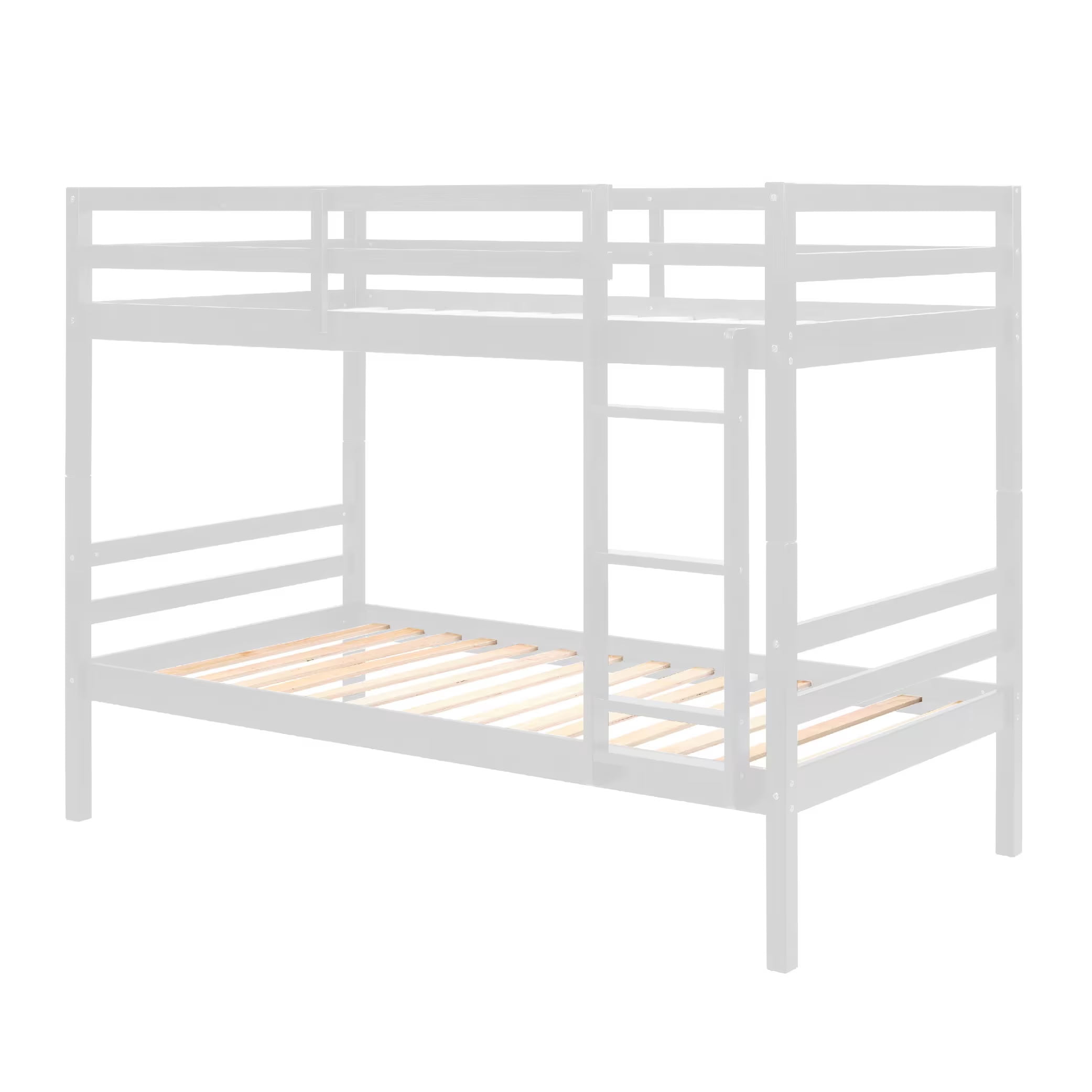 MAYEERTY Twin over Twin Wooden Bunk Bed with Ladder and High Guardrail, Space-Saving Bed Frame for Kids Teens Dorm Rooms, No Box Spring Needed