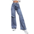 thumbnail image 4 of Tiweut Jeans for Women Ripped Straight Leg Denim Long Pants Wide Leg Distressed High Waist Loose Fit Trousers BU2,XS, 4 of 8