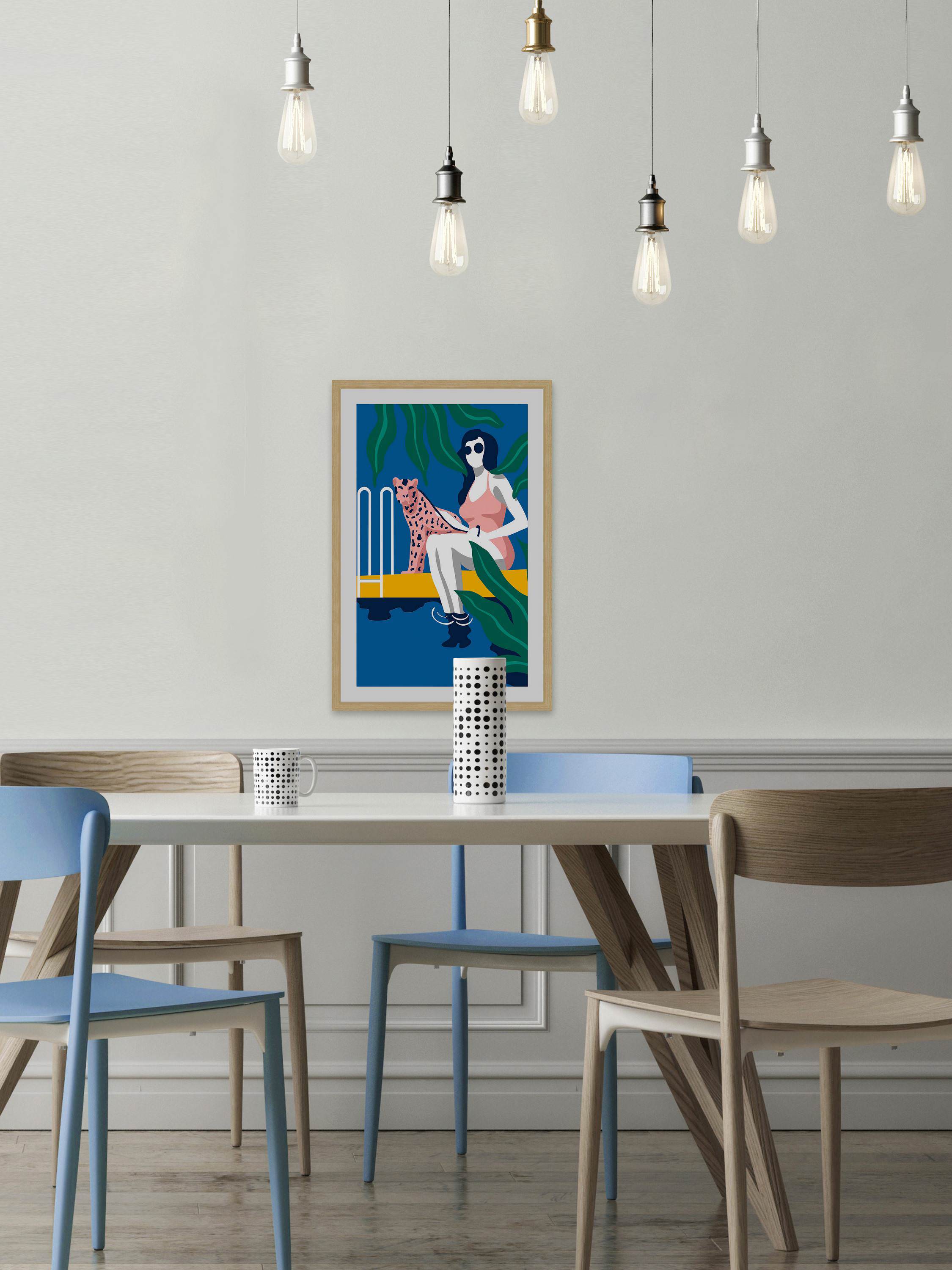 Cheetah by the Pool Framed Painting Print