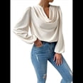thumbnail image 2 of Blusas de Mujer con Cuello Vuelto, Larga, para Profesora, Oficina, Negocios, Elegantes, Informales Albaricoque M, 2 of 9
