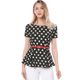 thumbnail image 1 of Blusa Peplum de Lunares de Manga Corta para Mujer con Cinturón Negro M Allegra K, 1 of 6