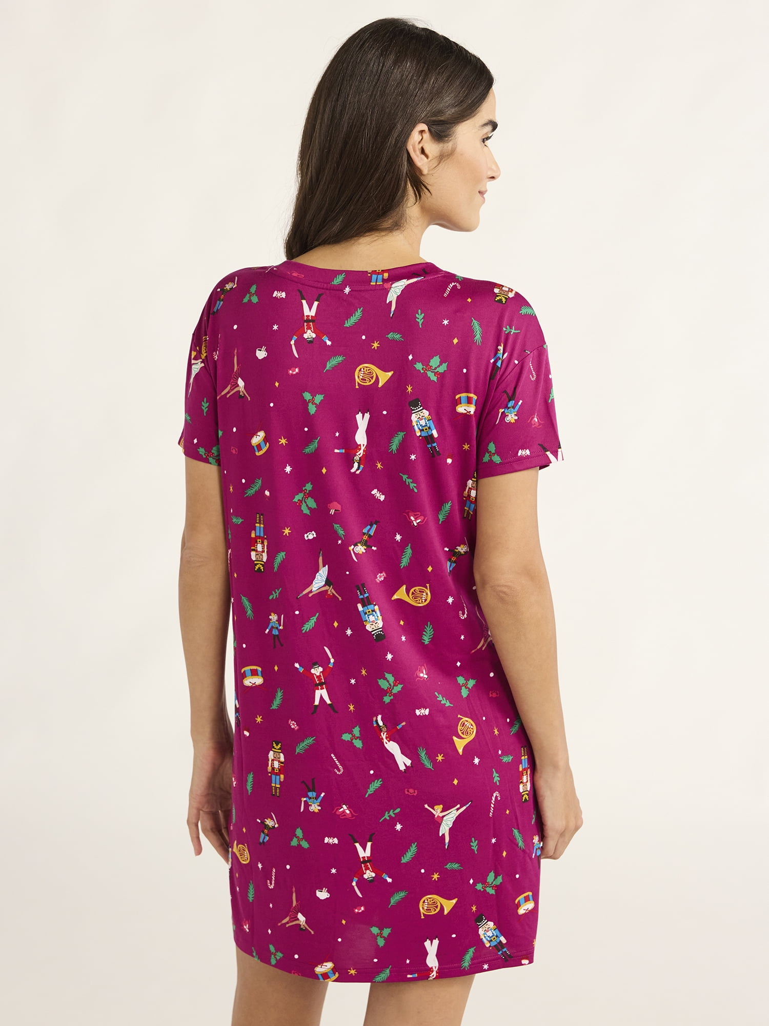 Joyspun Women’s Print Sleep Shirt with Short Sleeves, Sizes S/M-2X/3X