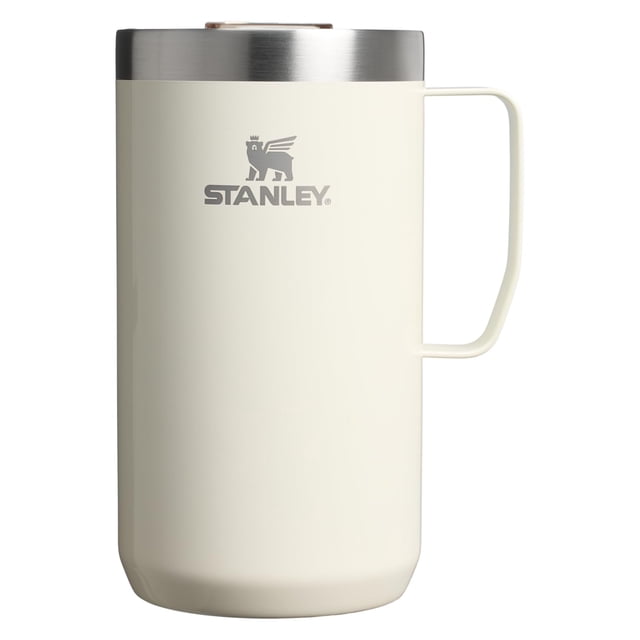 Stanley Everyday Camp - Taza de 24 onzas, tapa para beber, taza para café, té y bebidas, taza de café aislada de acero inoxidable, sin BPA, color crema brillante