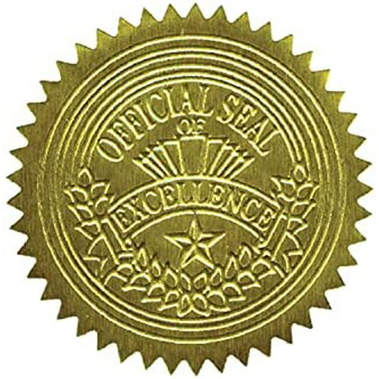Gold Award Ribbon Embossed Foil Seal (1 1/4 x 2, 100 Pack) 
