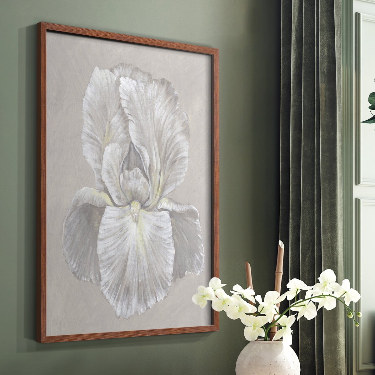 White Iris I Framed Print in Brown Solid Wood 8 x 10 Framed Print