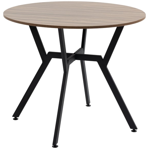 Modern Round Dining Table - 35" Brown Kitchen Table with Steel Frame - Space Saving 2-Seater for Dining Room & Small Kitchen