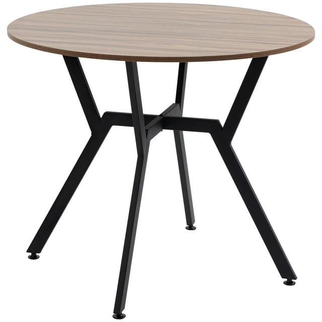 Modern Round Dining Table - 35" Brown Kitchen Table with Steel Frame - Space Saving 2-Seater for Dining Room & Small Kitchen