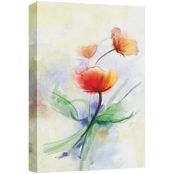 wall26 Canvas Print Wall Art Watercolor Effect Red Daisy Trio Line Art Floral Botanical Illustrations Modern Art Rustic Scenic Colorful Multicolor for Living Room, Bedroom, Office - 12"x18"