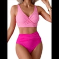 thumbnail image 3 of Women's Bikini Sets Two Piece Swimsuit High Waisted V Neck Twist Front Adjustable Spaghetti Straps Bathing Suit, 3 of 9