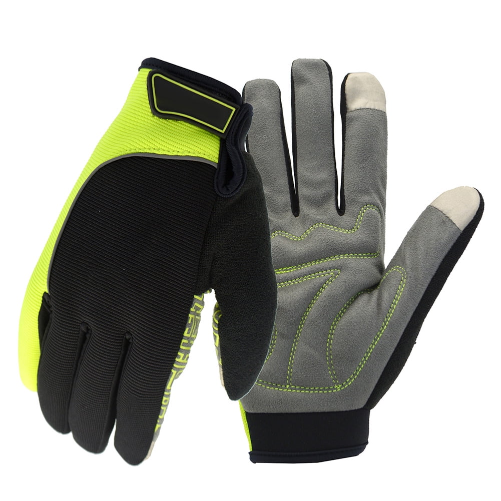 Outdoors Warm Thicken Non-Slip Touch Screen Gloves Reflective Winter Gloves Color:black and green Size:L by