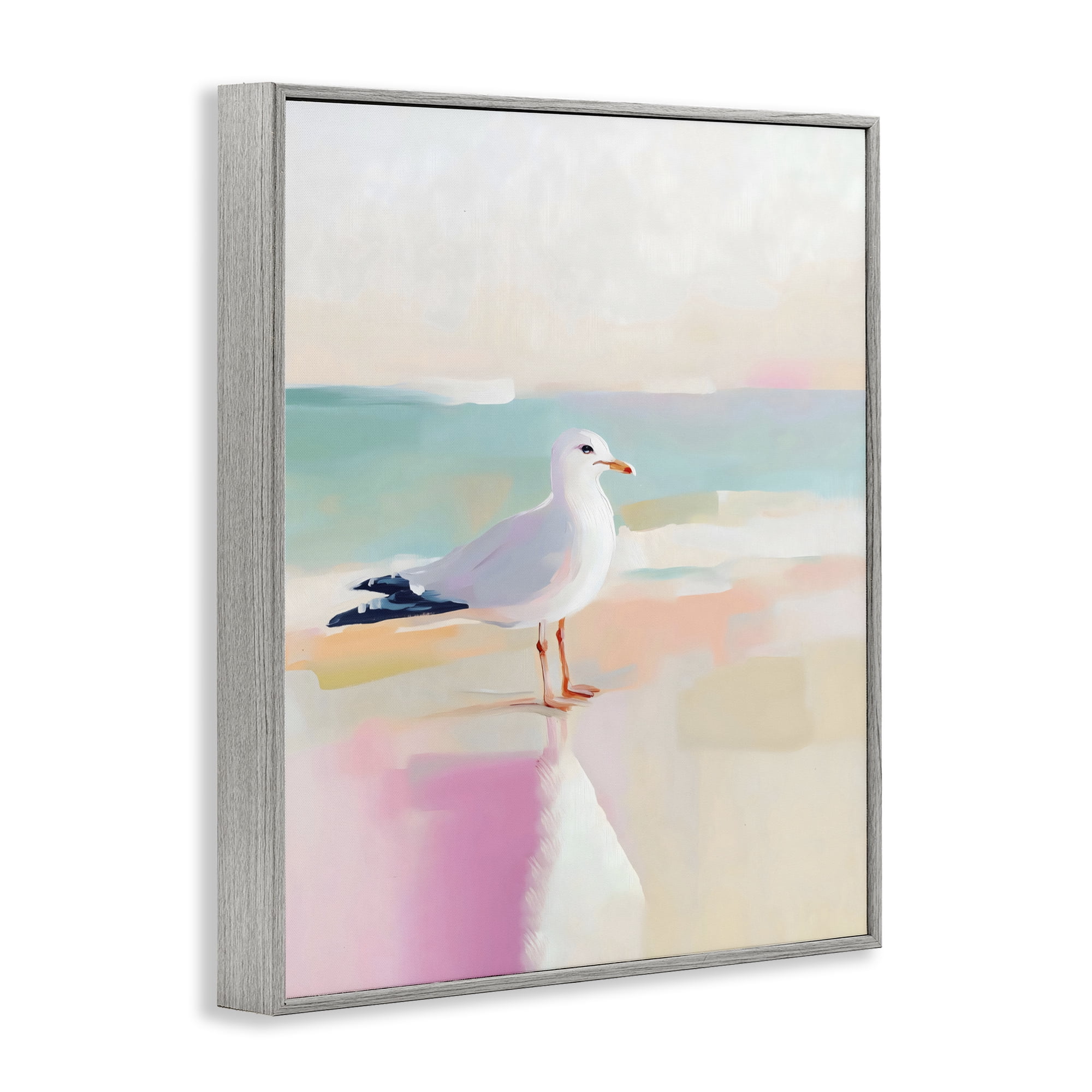 Stupell Industries Seagull Beach Tranquil Reflection Gray Framed Giclee Art, design by The Prints Vibe
