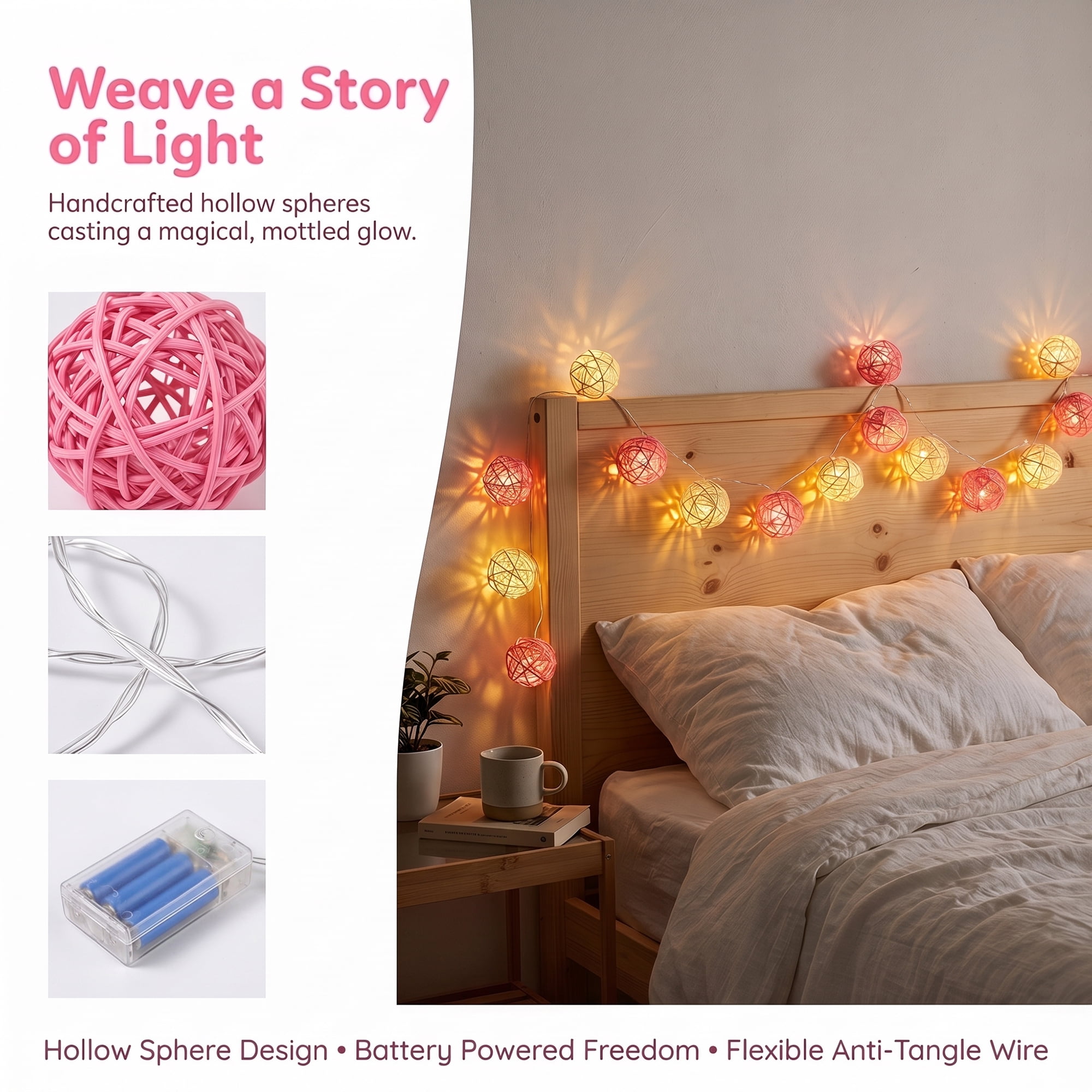 Unique Bargains Twinkle Lights for Home with Flexible Design 13.1 ft Pink Battery Operated