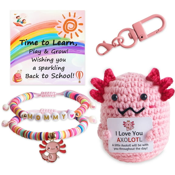 JUEXIN Back to School Gifts Ideas Axolotl Stuff Bracelet Gifts First Day of Kindergarten Jewelry and Positive Crochet Animals for Girls Daughter Granddaughter Niece