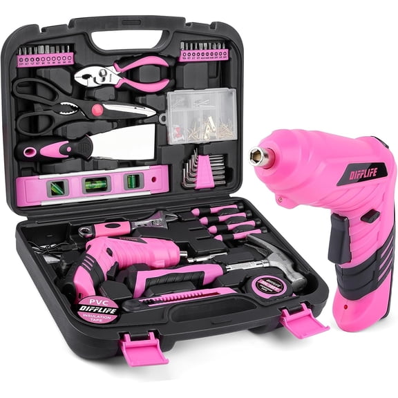 Pink Power-Screwdrivers Tool Set for Women,3.6V Power Screwdriver Cordless Rechargeable Tool Kit 143-Piece Electric Screwdriver Cordless Tool Set Pink 143PCS Tool Box