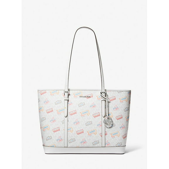 Michael Kors Outlet Jet Set Large Printed Signature Logo Tote Bag - Optic White