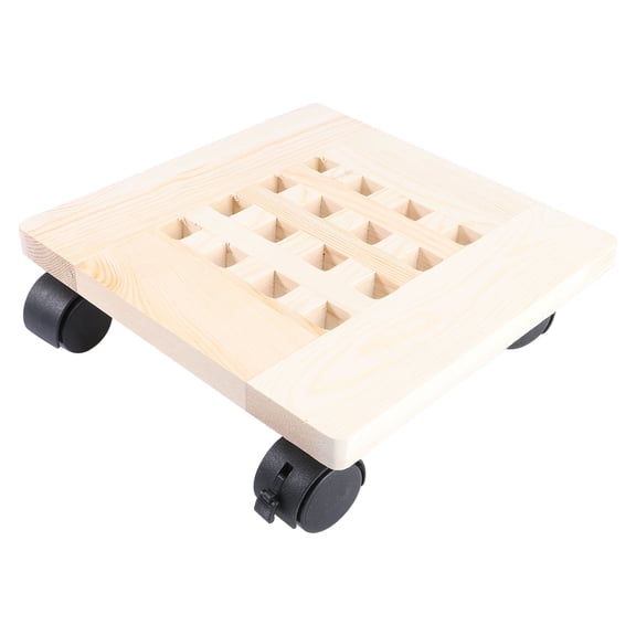 Soimiss 1Pc Wooden Plant Moving Tray with Wheels Khaki Natural Wood Material