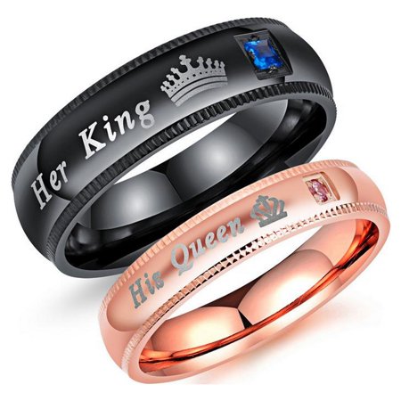 Arco Iris Jewelry His Queen and Her King Stainless Steel Matching Rings, Includes Velvet Gift Bag