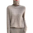 thumbnail image 5 of Suéter de lana con cuello alto para mujer, suéter de cachemira de punto con cuello alto y agujeros para otoño e invierno, suéter suelto para mujer, 5 of 5