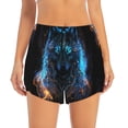 thumbnail image 2 of Gukieu Cool Blue Light Wolf Print Women's Sports Shorts with Drawstring Elastic Waistband for Running, Yoga, Fitness-Large, 2 of 7