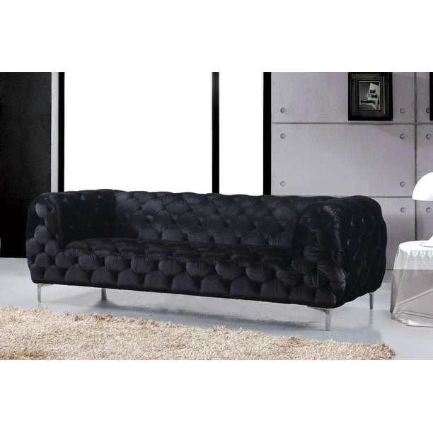 Contemporary Black Velvet Tufted Sofa, Black Velvet Tufted Sofa Set
