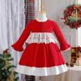 thumbnail image 2 of Penkiiy Robe pour Enfants de Noël à Empiècements, Couleur Unie, Manches Longues, Col Rond, Rouge, Liquidation pour 2-3 Ans, 2 of 9