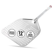 Myst Design Perforated Pizza Peel 12 Inch - Long Handle Perforated Aluminum Pizza Paddle - Lightweight Pizza Turning Peel Spatula - with all Ooni Pizza Ovens - 26 Inch Total Length