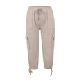 thumbnail image 4 of Buigttklop Capri Capris Pants for Women Casual 2024 Summer Casual Solid Color Pants Straight Wide Leg Trousers Pants with Pocket, 4 of 4