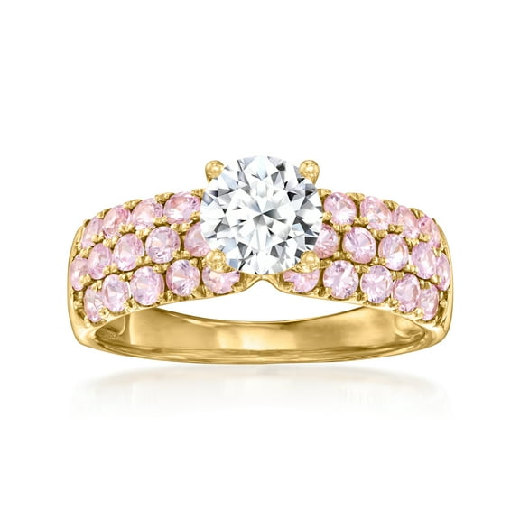 Ross-Simons 1.00 Carat Lab-Grown Diamond Ring With 1.00 ct. t.w. Pink Sapphires in 14kt Yellow Gold, Women's, Adult