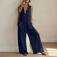 thumbnail image 5 of ClodeEU Women's Sleeveless Wide Leg Jumpsuit,Button Down Casual Linen Romper with Pockets Dark Blue,Women's Plus S, 5 of 9