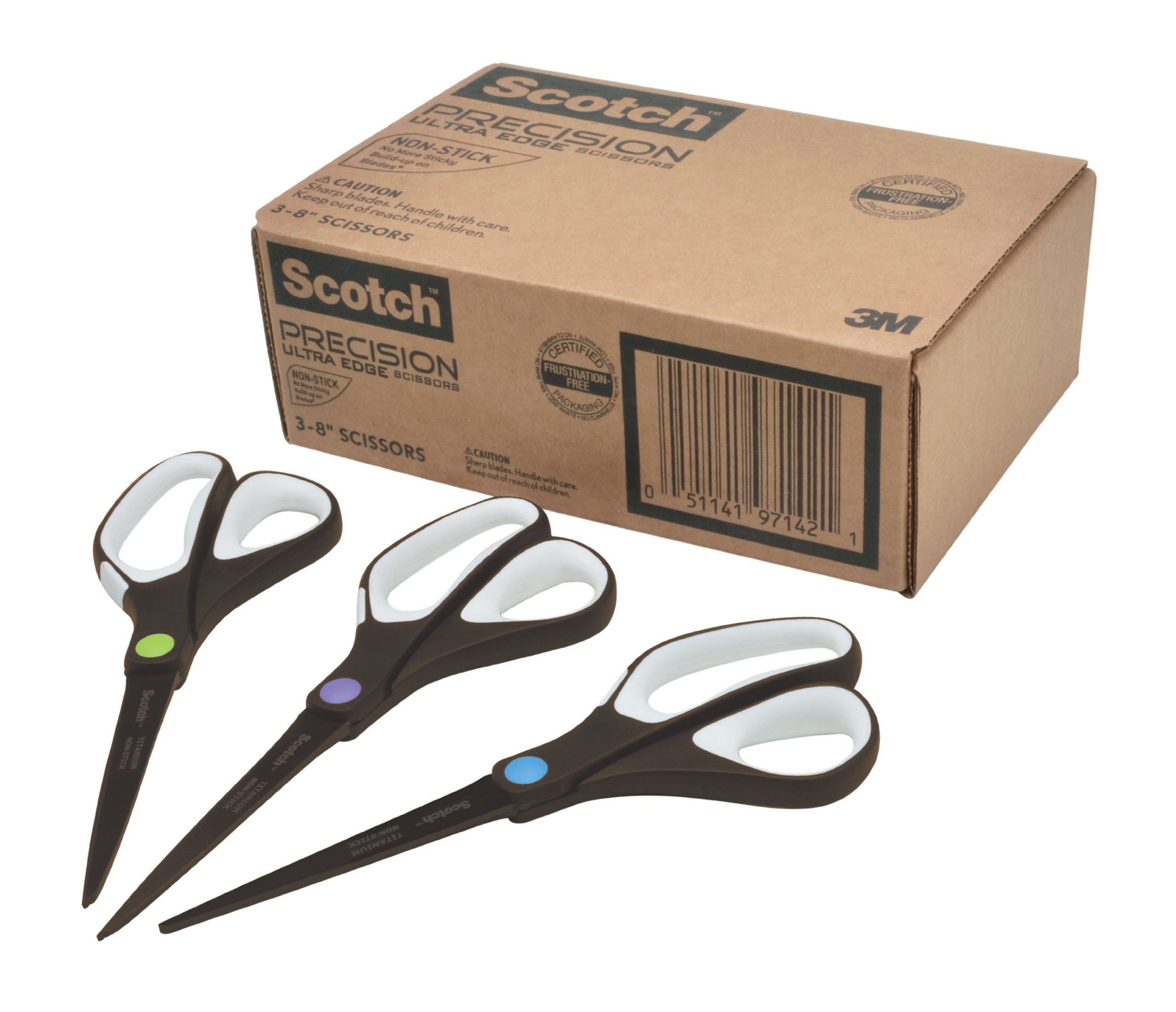 Scotch Precision Ultra Edge NonStick Scissors, 8 Inches, 3Pack (14683AMZ) Standard Packaging