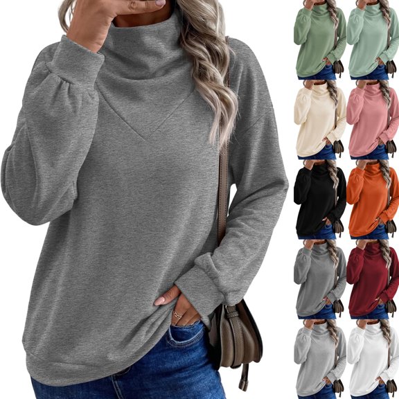 Sweatshirts for Women Puff Sleeve Relaxed Fit Casual Pullover with Front V Fall Versatile Comfy Tops Dark Gray XL