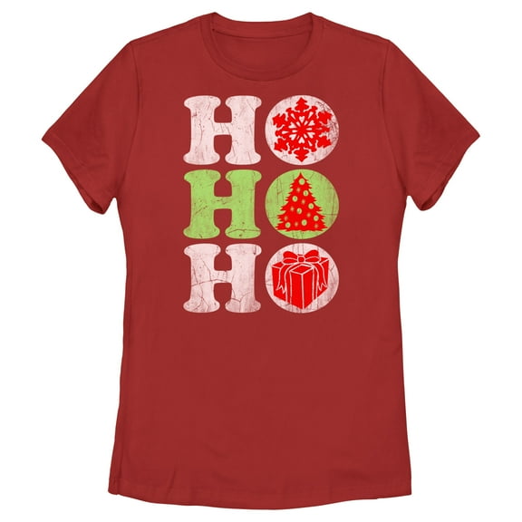 Women's Lost Gods Christmas Distressed Ho Ho Ho  Graphic Tee Red 2X Large