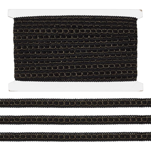 10,94 yardas de cinta trenzada negra con borde dorado de 1/2 pulgada. Cinta decorativa básica de poliéster tejido para disfraces, manualidades, costura y decoración de cortinas.