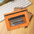 thumbnail image 2 of 12PCS Orange Three-Hole Pencil Case Oxford Cloth Single Zipper Binder Pouch with Transparent Compartment for Campus Office Virelaxpo, 2 of 5