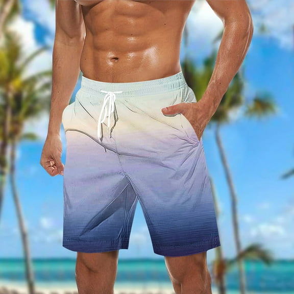 PNTUTB Men's Fashion Gradient Color Relaxed Fit Stretch Drawstring Casual Shorts Beach Shorts