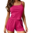 thumbnail image 2 of siminsem Women's Ribbed Knit Pajama Set 2 Piece Lounge Sleepwear Soft Stretchy Loungewear with V Neck Top and Wide Leg Pants Comfy Home Pjs, Hot Pink,XXXL, 2 of 5