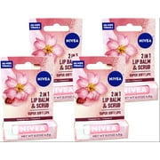 4 Pack - Nivea 2in1 Lip Balm & Scrub Super Soft Lips, Rosehip Oil + Vitamin E, 0.17 oz (4.8 g)