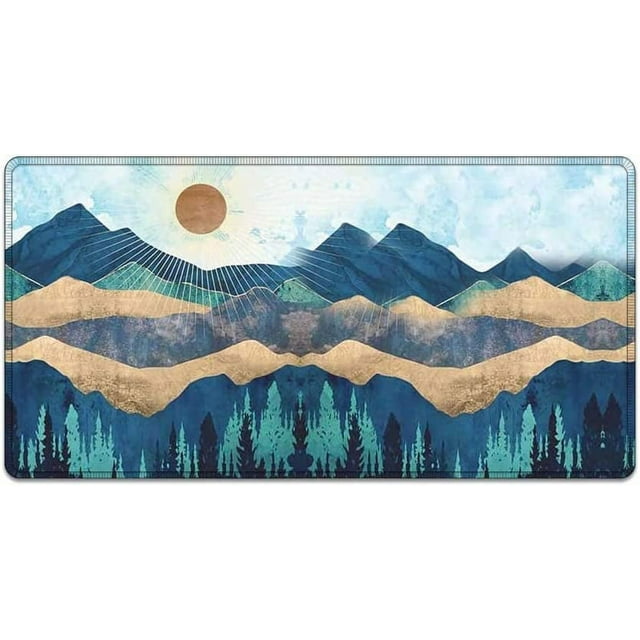 Large Mouse Pad 31.4 x 15.7inches 3mm XXL Extended Gaming Mouse Pad Mat with Non-Slip Base Stitched Mousepad for Computer,Office,Keyboard and Laptop-Sunrise Forest,Waterproof Desk Mat