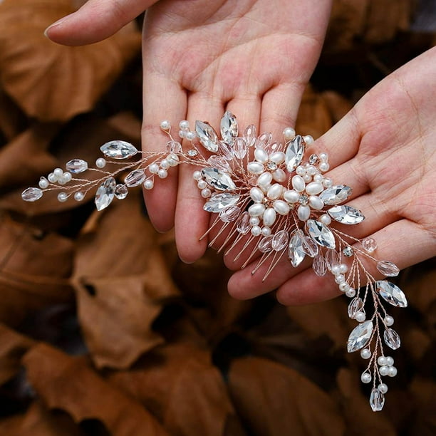 Accesorios para el cabello de boda peineta para el cabello con perlas de cristal elegante de aleación flexible evita la decoloración multiusos para bodas ceremonias de ANGGREK Otros