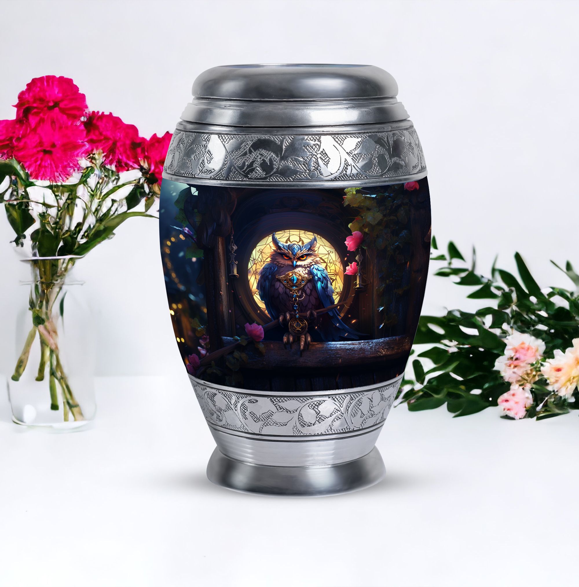Owl Sitting Clock Tower Funeral Urns For Human Ashes Adult - Cremation Urn Human Ashes - Urns For Human Ashes Adult Female - Burial Urns For Adult Ashes Women With Bag (Size -10inch)