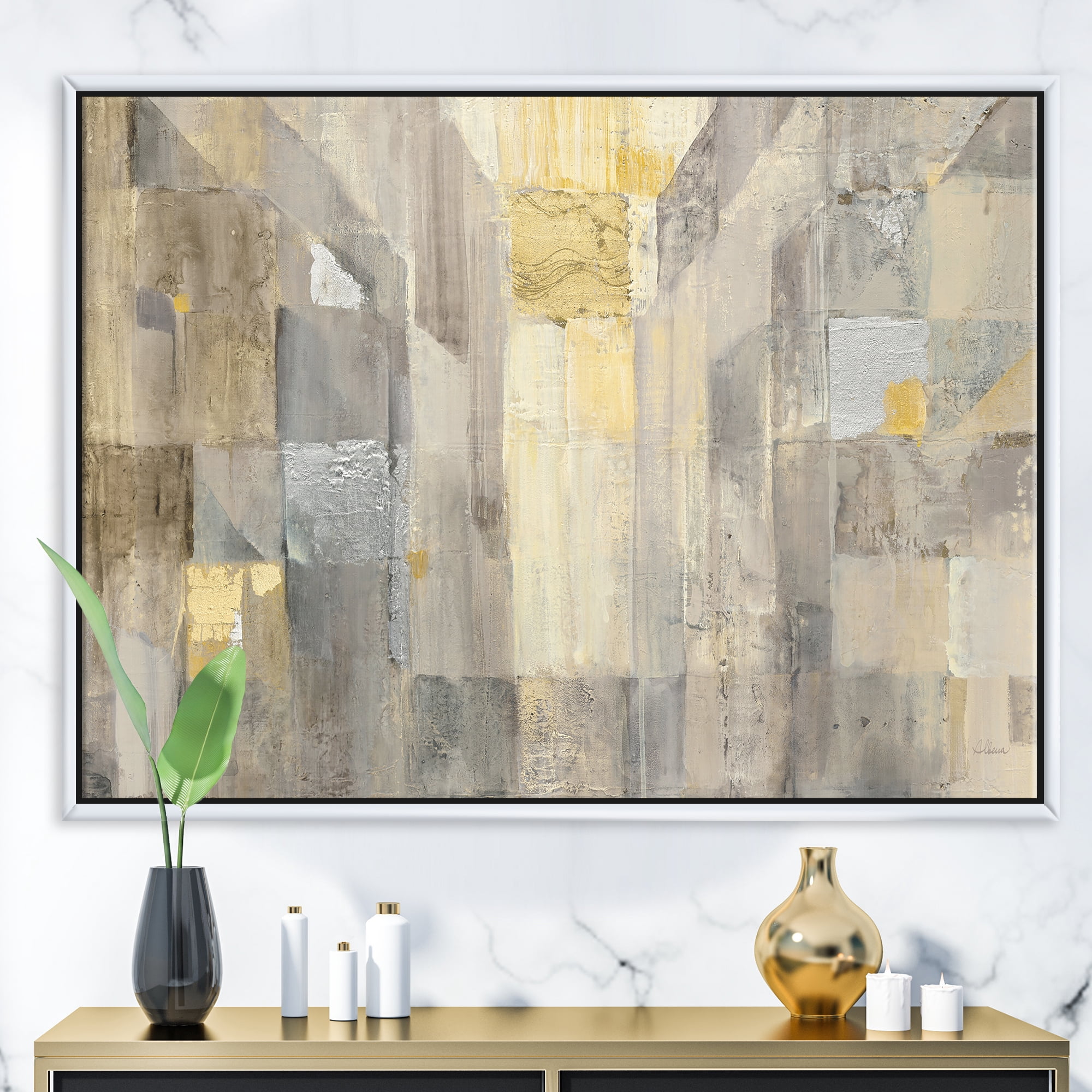 Designart ' Gold Square Watercolor ' Glam Framed Canvas