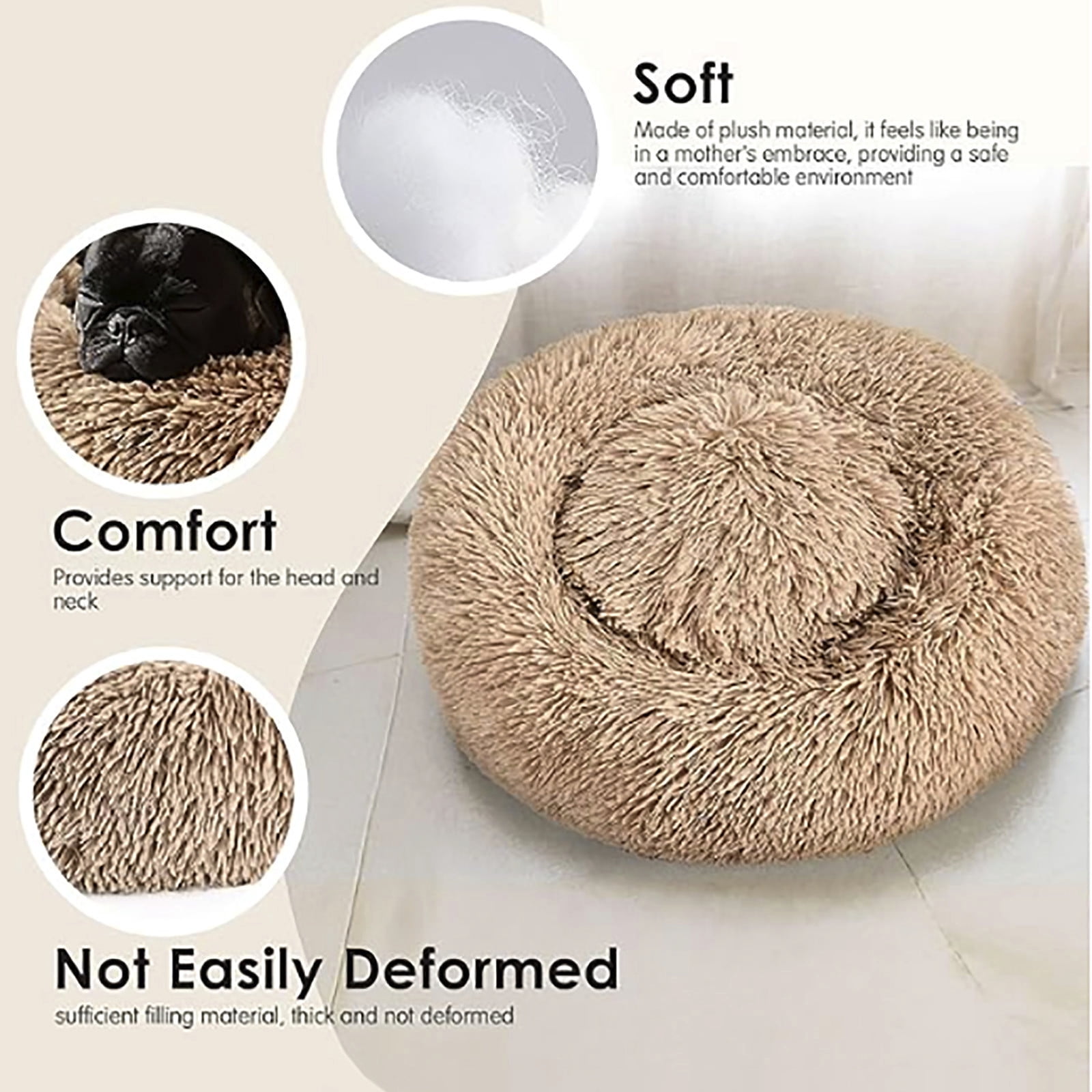 Fluffy Donut Dog & Cat Bed - Soft Plush Round Pet Bed for Small/Medium Animals, Waterproof & Anti- Base - Machine Washable, Calming Cuddle Bed for Puppies & Cats