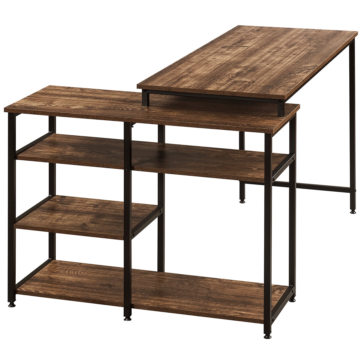 Modern Writing Desk with Bookshelves, Laptop Table Workstation, L-Shaped Computer Desk, Brown Modern Writing Desk with Bookshelves, Laptop Table Workstation, L-Shaped Computer Desk, Brown
