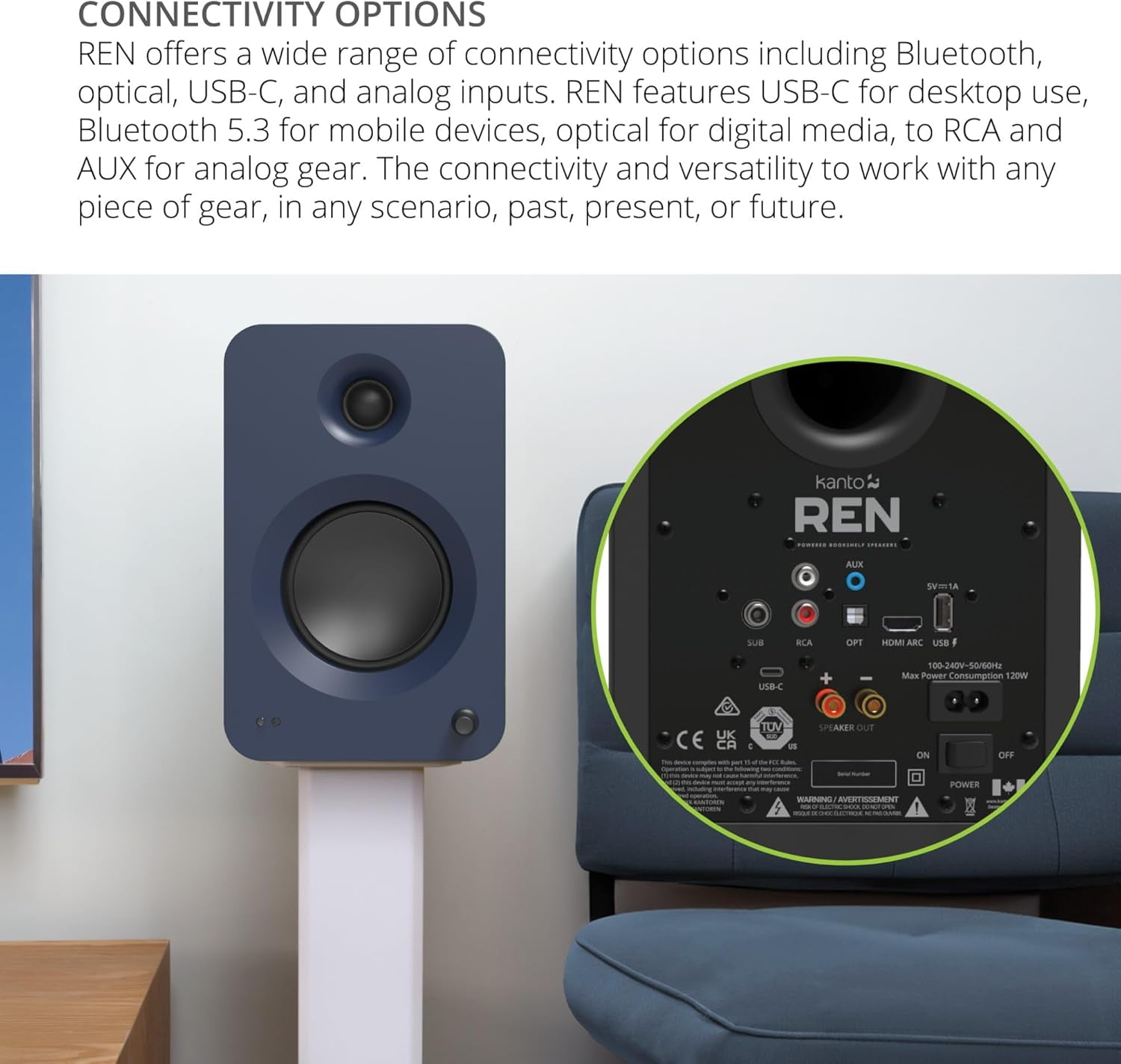 Kanto REN MB Bluetooth Powered Bookshelf Speakers - Matte Black Pair with 6 Year Amber Protection Plan (2024)